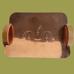 Vintage 1950s Revere Copper Large Curved Bread Tray with Arched Wood Handles